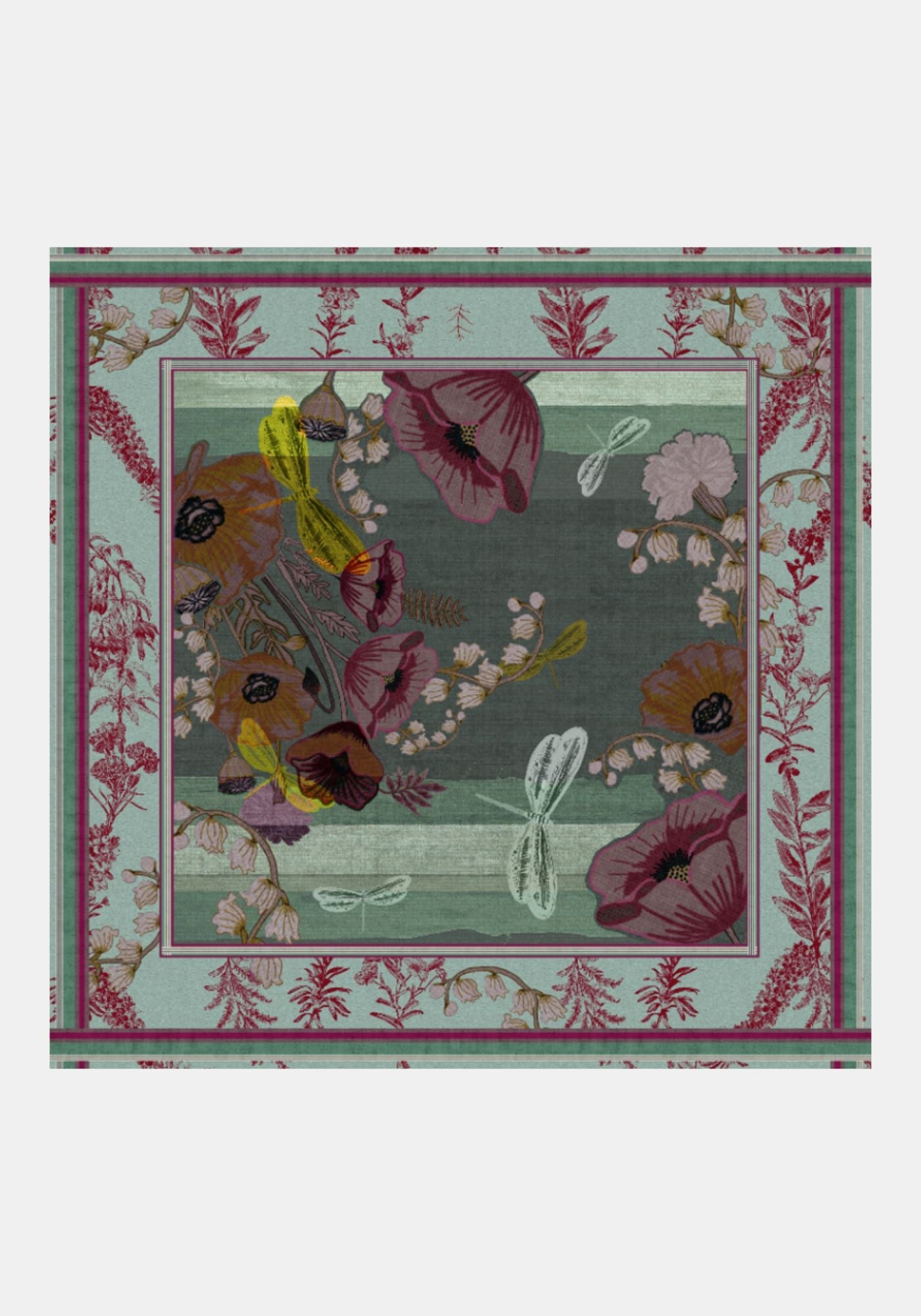 Silk Scarf Square Poppies Bouquet