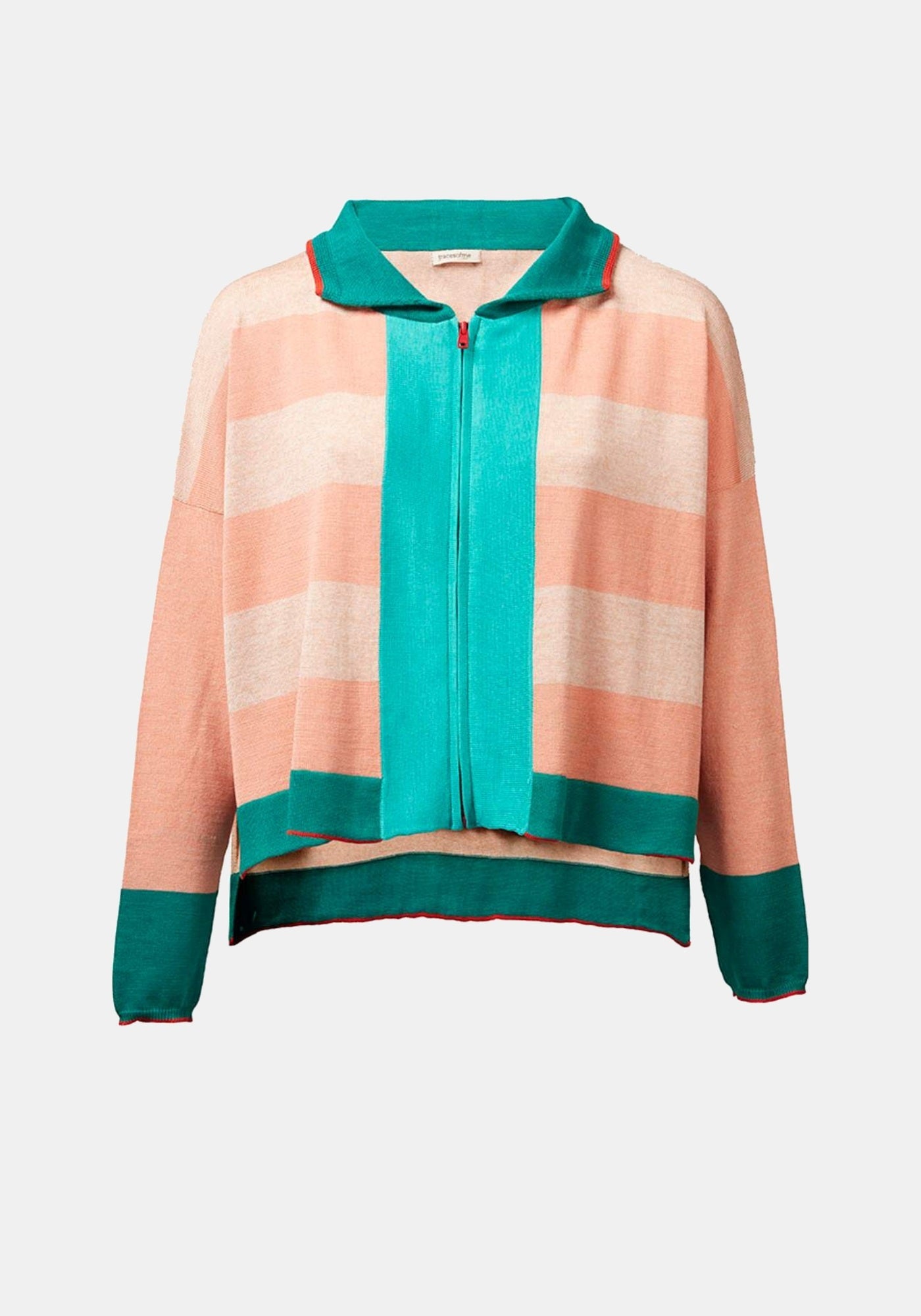 Cardigan Zip Sea Stripes Coral - Traces of Me