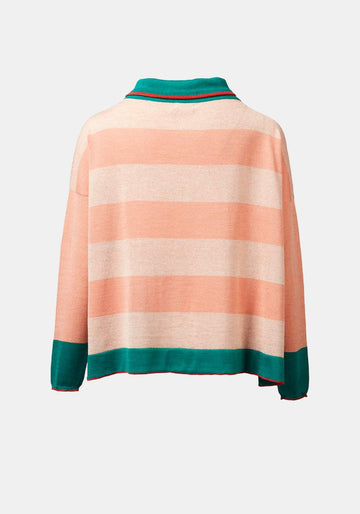 Cardigan Zip Sea Stripes Coral - Traces of Me