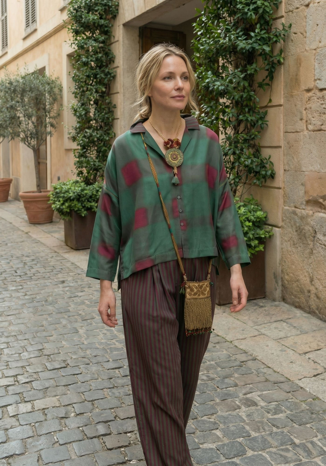 Trousers Peter Stripes Duck Green l Cheery - Traces of Me