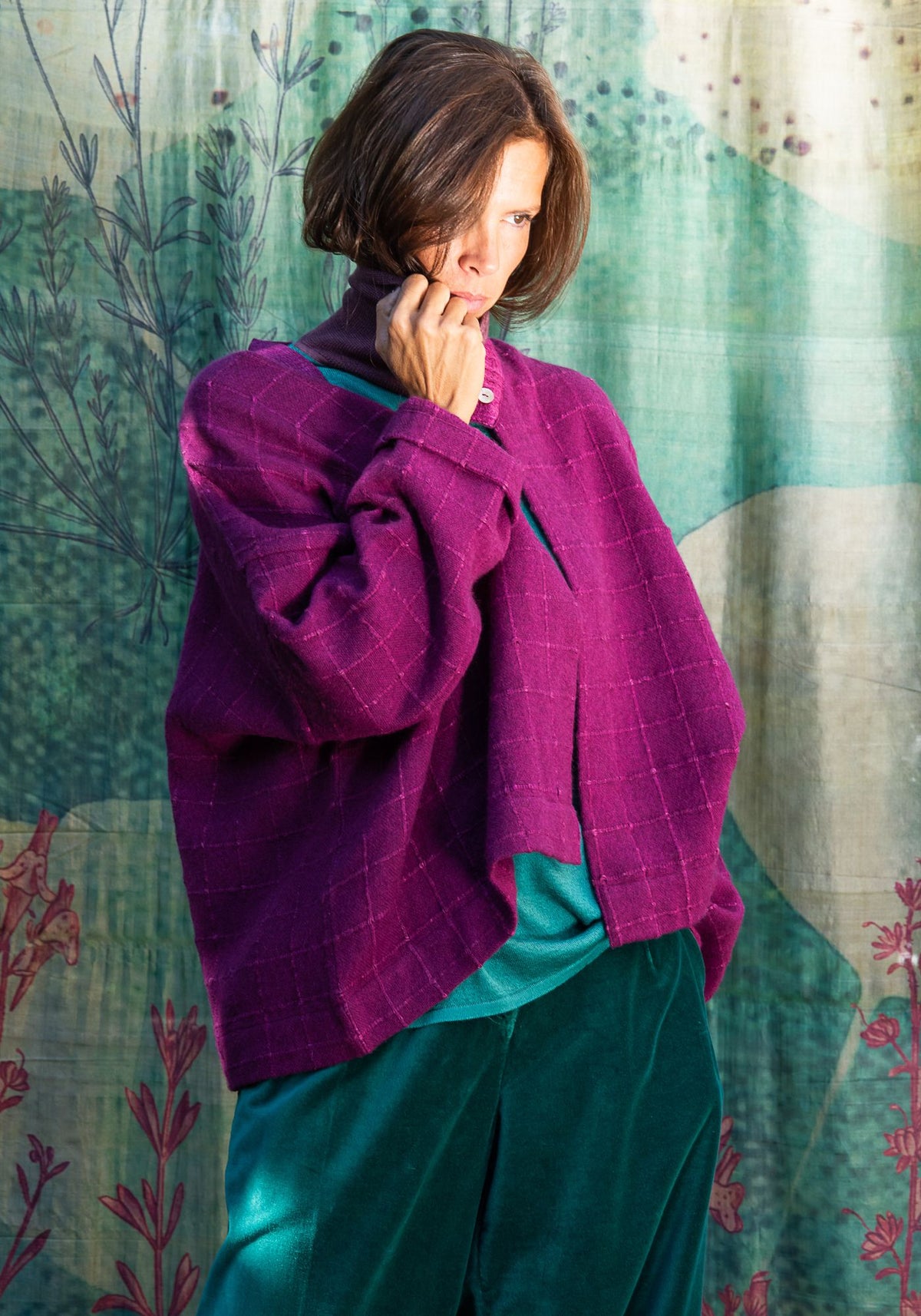 Abrigo Ailko Hemp Checks Fuschia