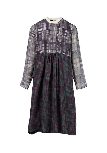 Dress Poem Silver Shymphony – Multicolour, silk-cotton blend, front view | Traces of Me