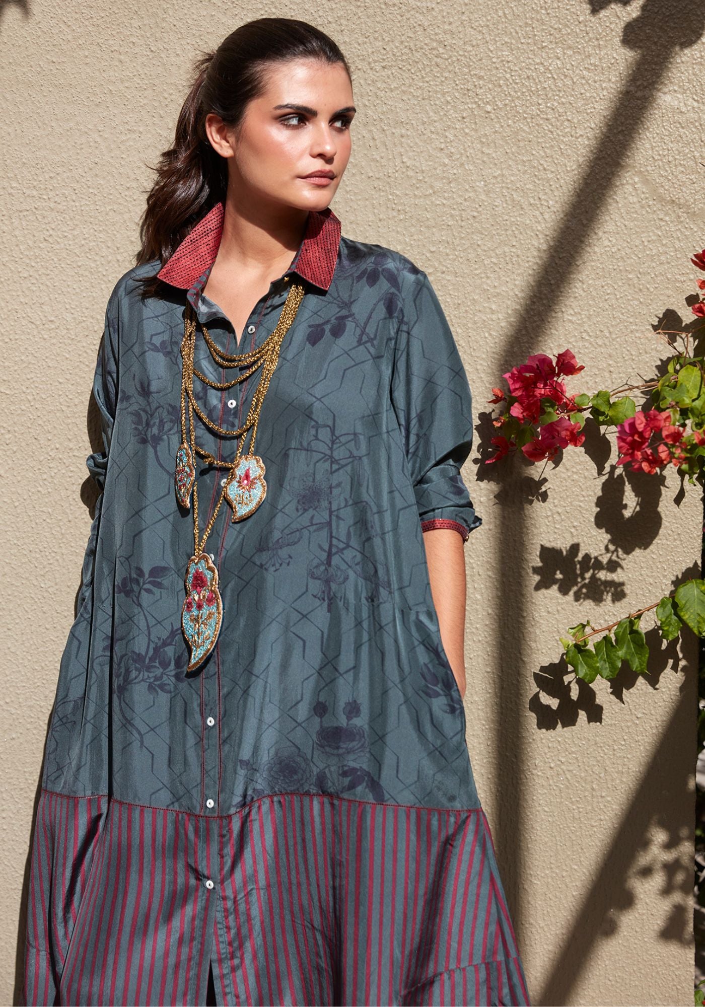 Tunic Chopin Taj Flowers Duck Green