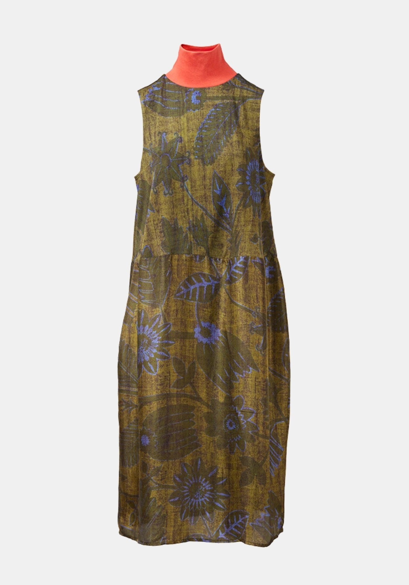 Dress Poppy Turtle Neck Sleeveless Sunflowers Guacamole