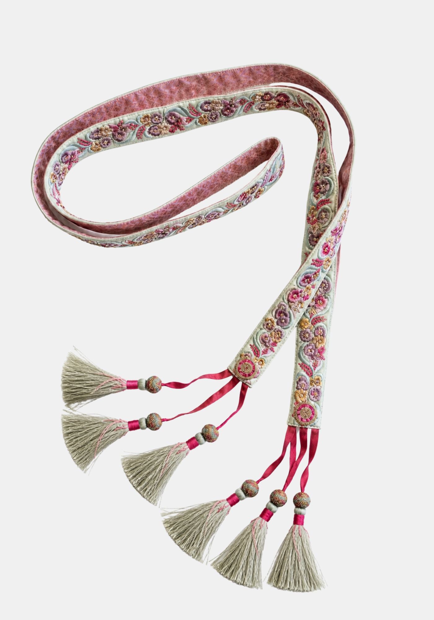 Belt Flowers lace & Tussels Light Moss