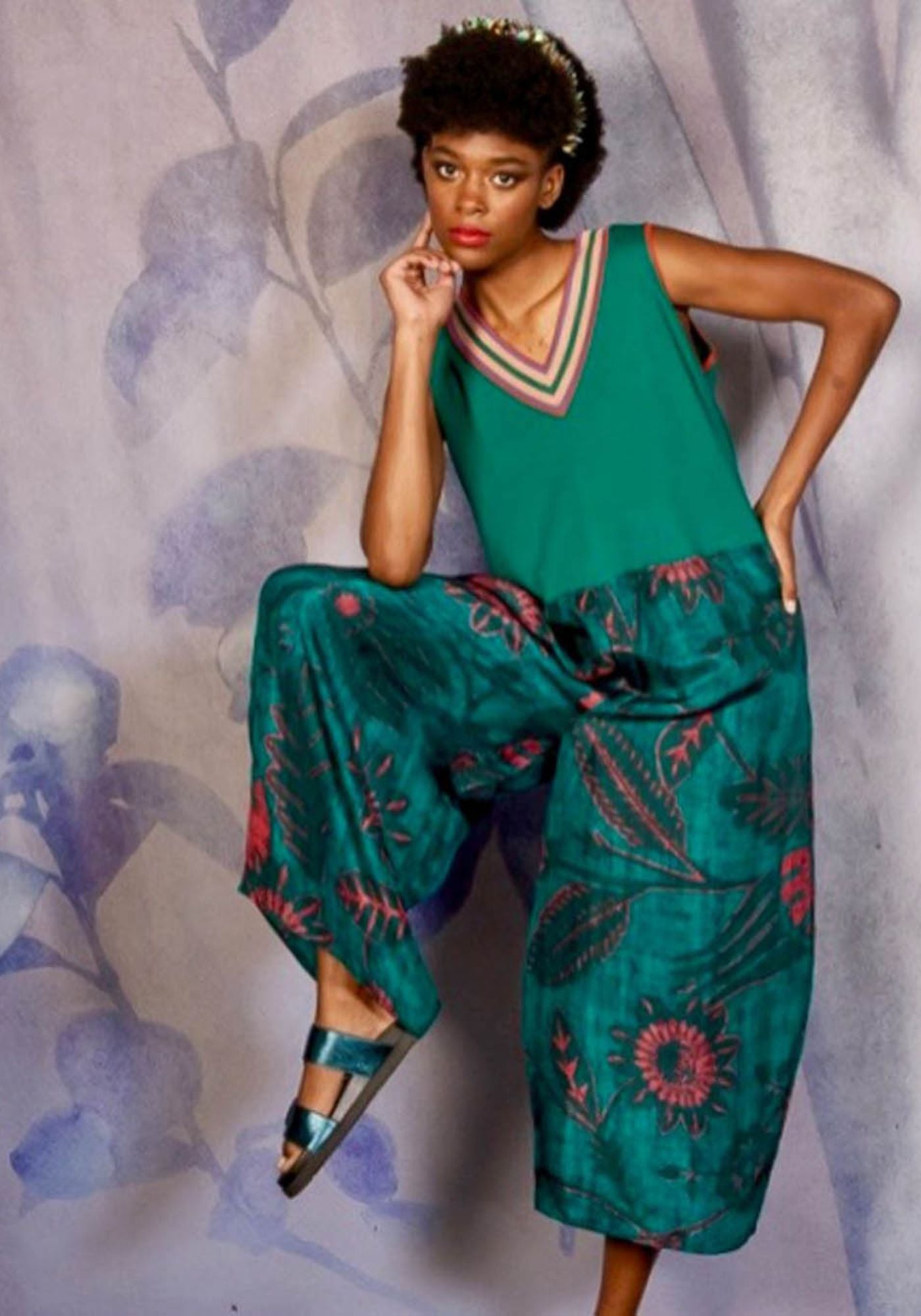 Jumpsuit V Neck Sunflowers