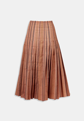 Falda Pleated Overlap Stripes – Clay, algodón, vista alternativa | Traces of Me