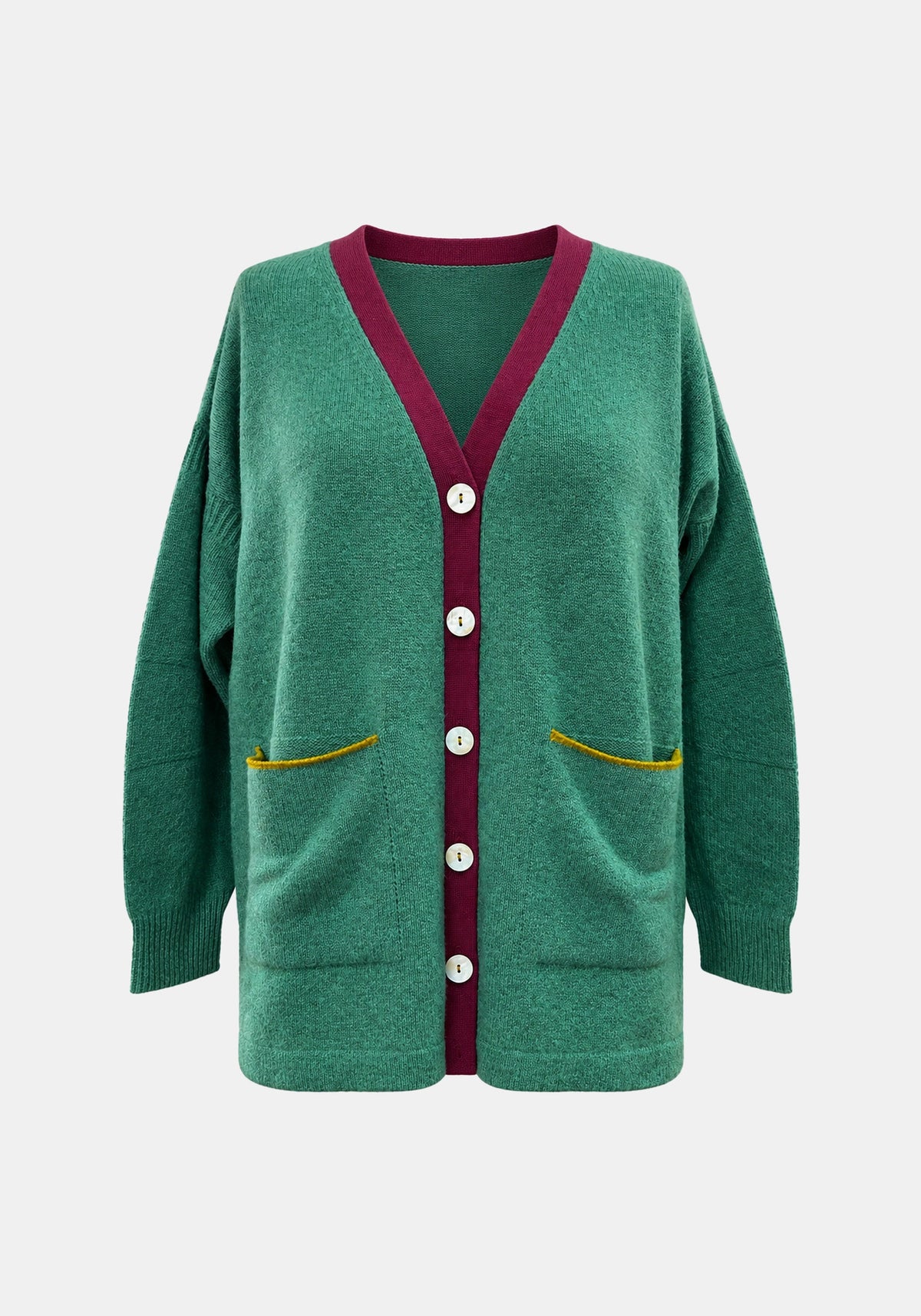 Cardigan Long – Dusty Jade, front view | Traces of Me