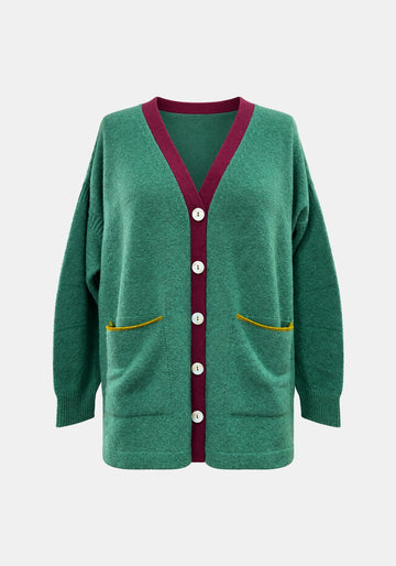 Cardigan Long – Dusty Jade, front view | Traces of Me
