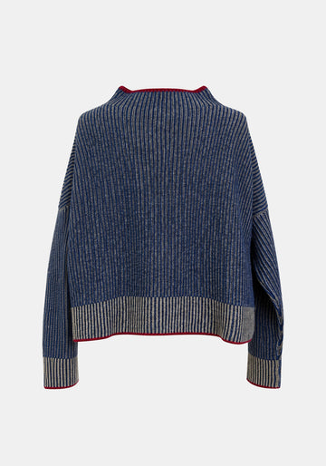 Jumper Shell Raise Neck – Navy / Dried Herbs, back view | Traces of Me