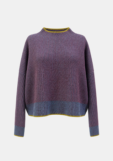 Jumper Shell Raise Neck – Azure / Plum, front view | Traces of Me