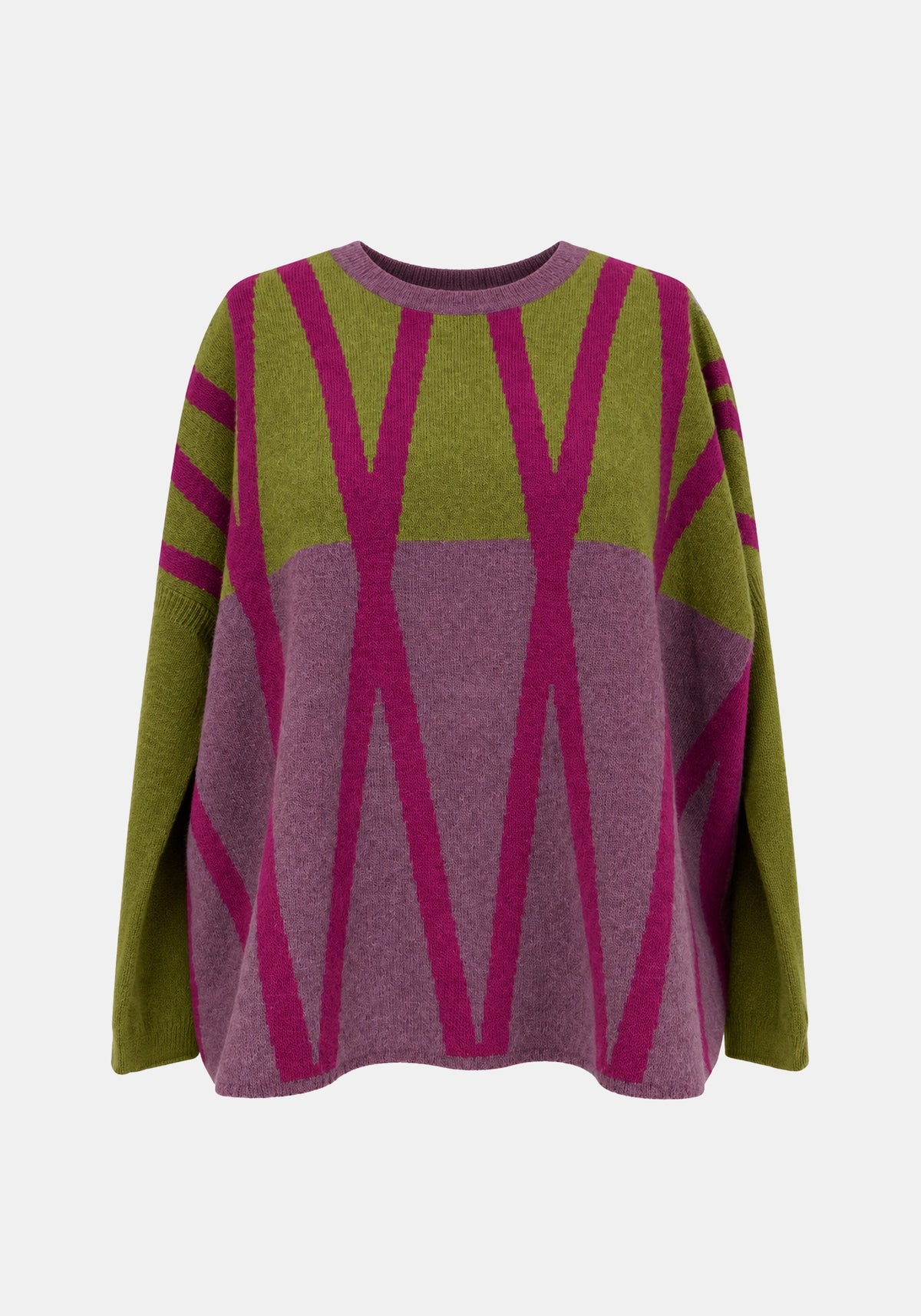 Jumper Shell Cross – Plum / Chartreuse, front view | Traces of Me