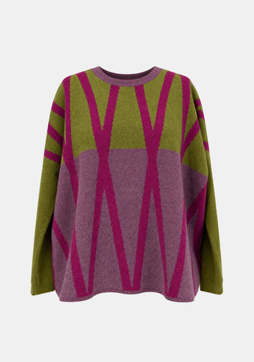 Jumper Shell Cross – Plum / Chartreuse, front view | Traces of Me