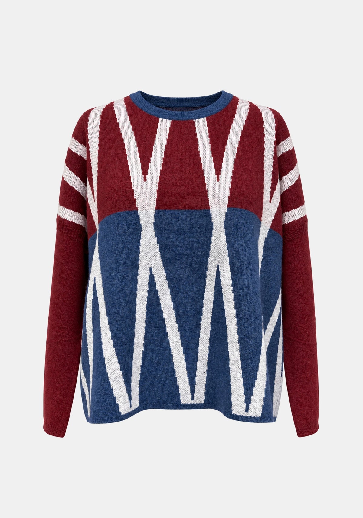 Jumper Shell Cross – Cherry / Steel, front view | Traces of Me