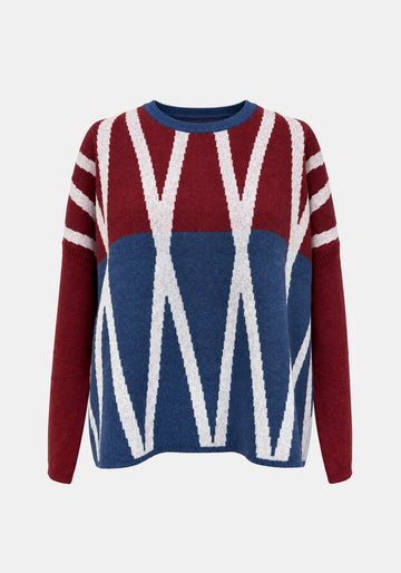 Jumper Shell Cross – Cherry / Steel, front view | Traces of Me