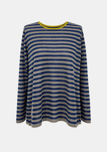 Top Key Round Neck Stripes – Dried Herbs / Navy, front view | Traces of Me