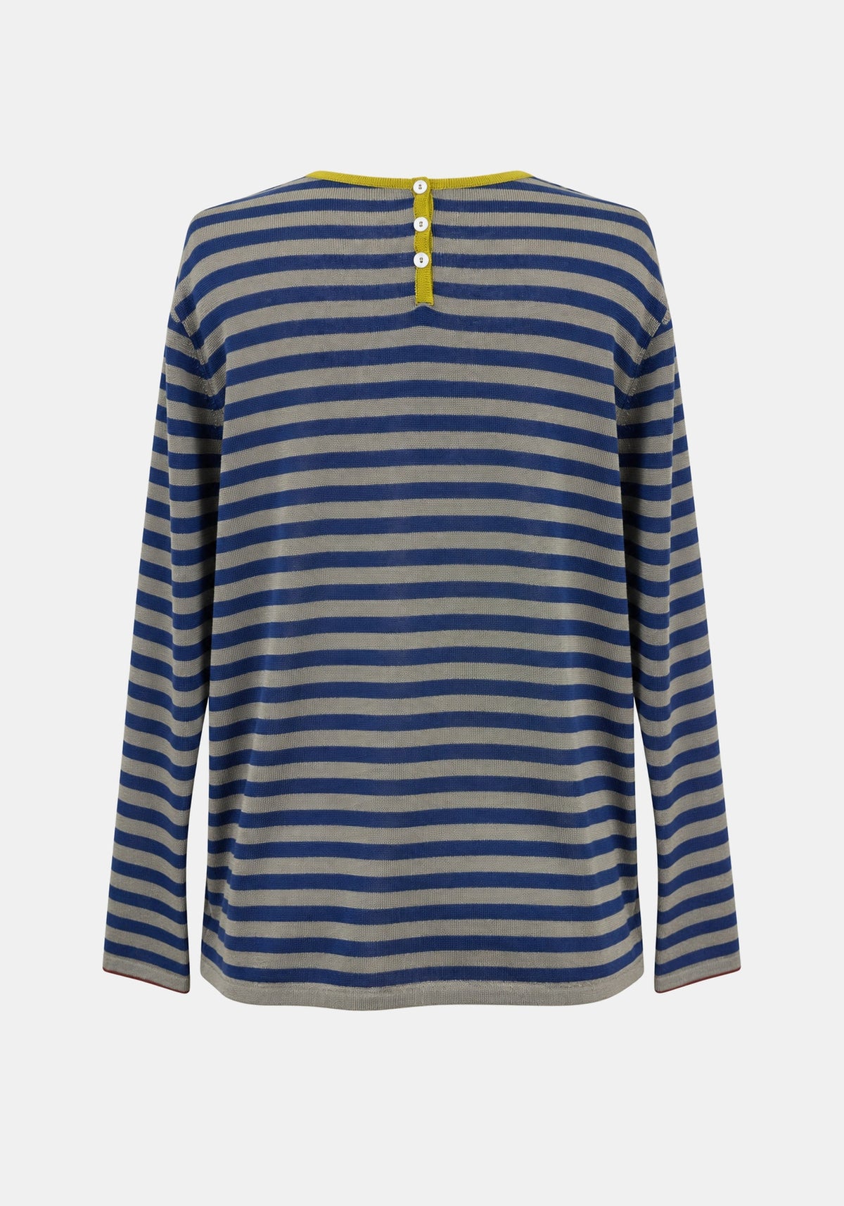 Top Key Round Neck Stripes – Dried Herbs / Navy, back view | Traces of Me