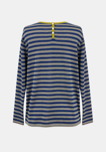 Top Key Round Neck Stripes – Dried Herbs / Navy, back view | Traces of Me