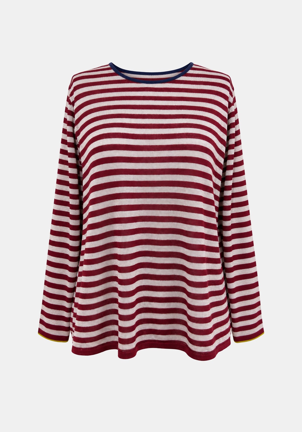 Top Key Round Neck Stripes – Cherry / Dew, front view | Traces of Me