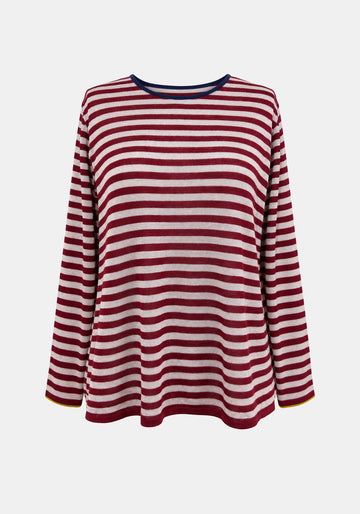 Top Key Round Neck Stripes – Cherry / Dew, front view | Traces of Me