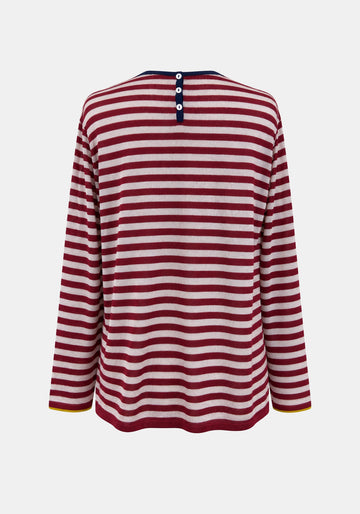 Top Key Round Neck Stripes – Cherry / Dew, back view | Traces of Me
