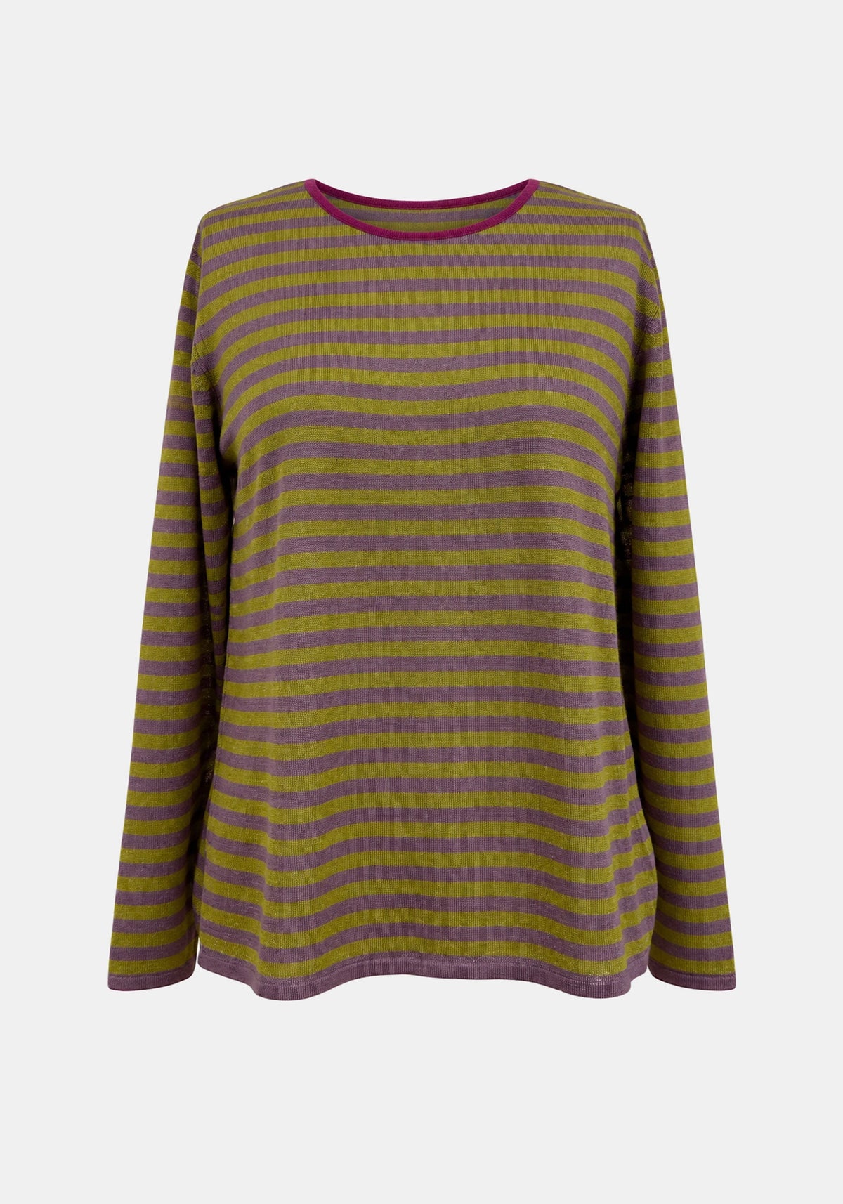 Top Key Round Neck Stripes – Chartreuse / Light Plum, front view | Traces of Me