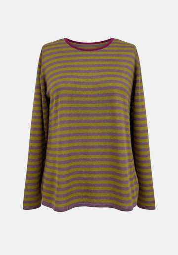 Top Key Round Neck Stripes – Chartreuse / Light Plum, front view | Traces of Me