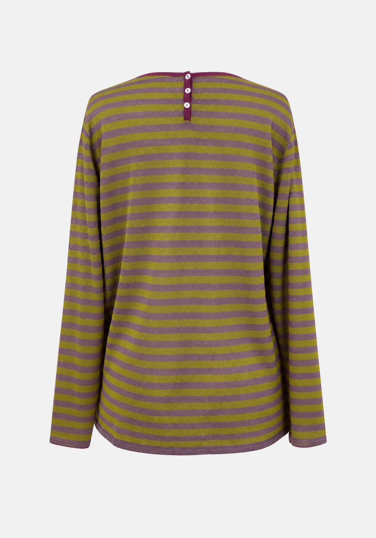 Top Key Round Neck Stripes – Chartreuse / Light Plum, back view | Traces of Me
