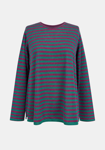 Top Key Round Neck Stripes – Dusty Jade / Light Plum, front view | Traces of Me