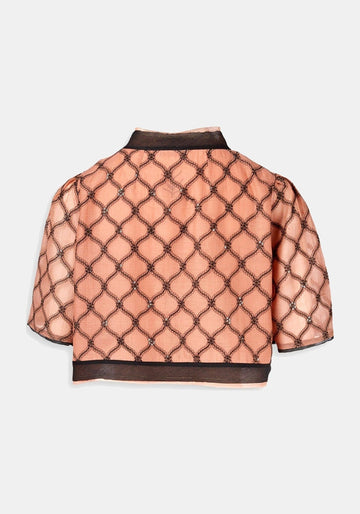 Bolero Cape Grid – Clay, seda-mezcla de algodón, vista alternativa | Traces of Me