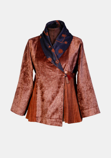 Bolero Comby Rusty Velvet khadi Silk – Terracota, silk blend, product view | Traces of Me