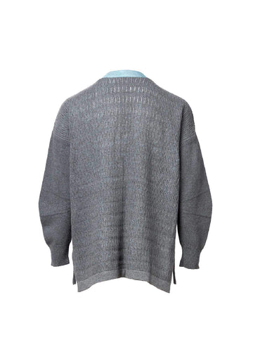 Cardigan Long Graphite – Graphite / Amaparo Blue, yak wool-silk blend, alternate view | Traces of Me