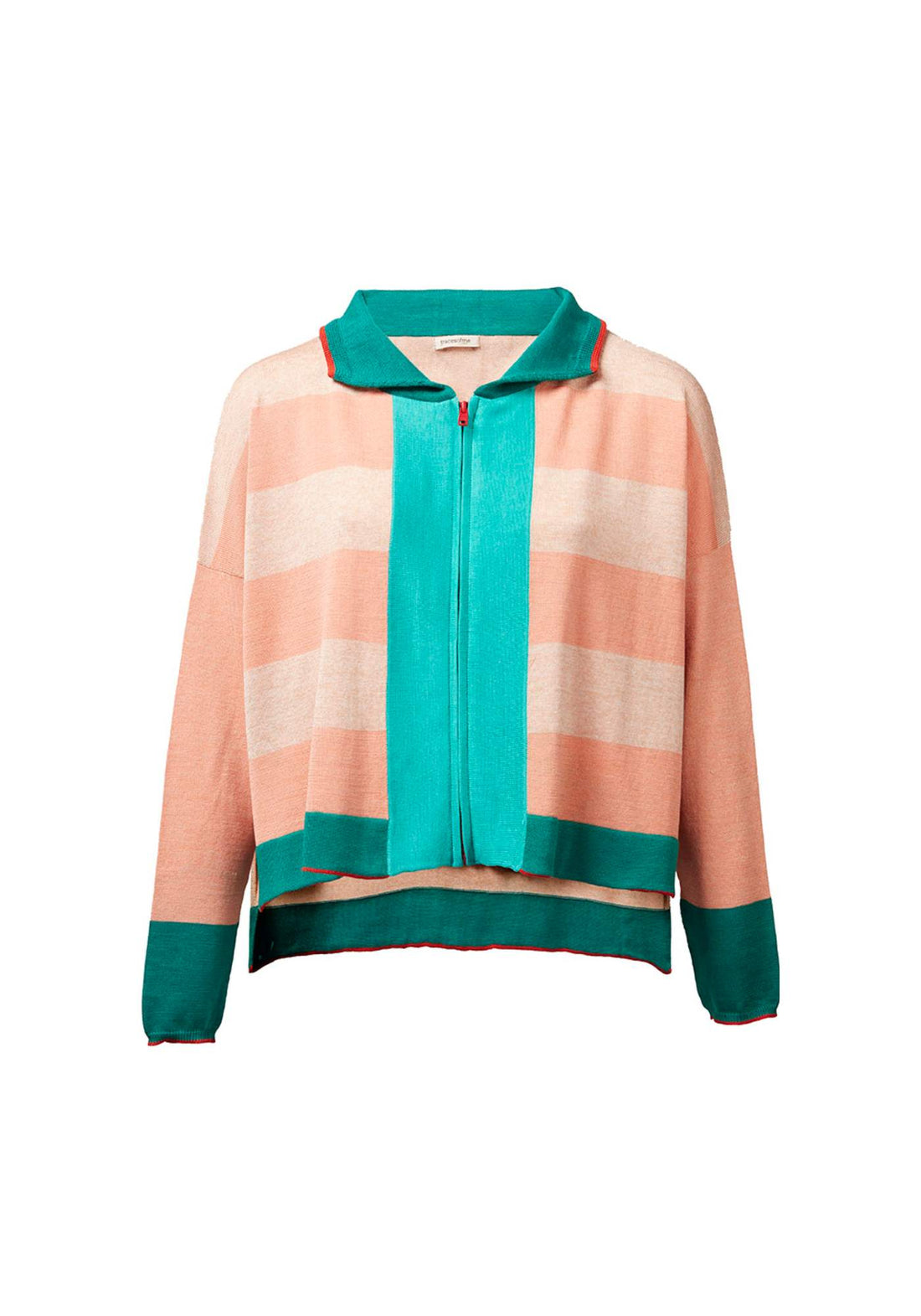 Cardigan Zip Sea Stripes Coral - Traces of Me