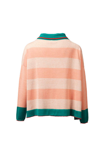 Cardigan Zip Sea Stripes Coral - Traces of Me