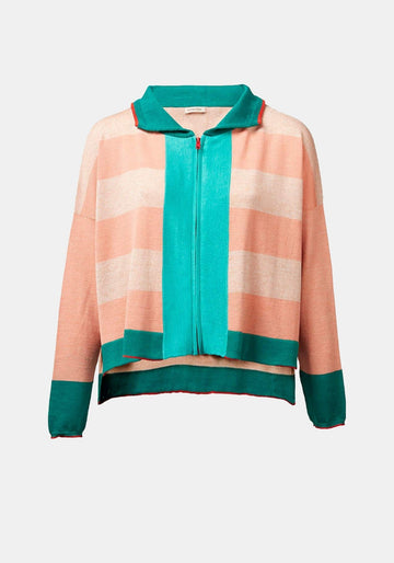 Cardigan Zip Sea Stripes Coral - Traces of Me