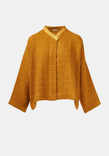 Abrigo Ailko Hemp Checks Amber – yak lana-mezcla de seda, vista de producto | Traces of Me