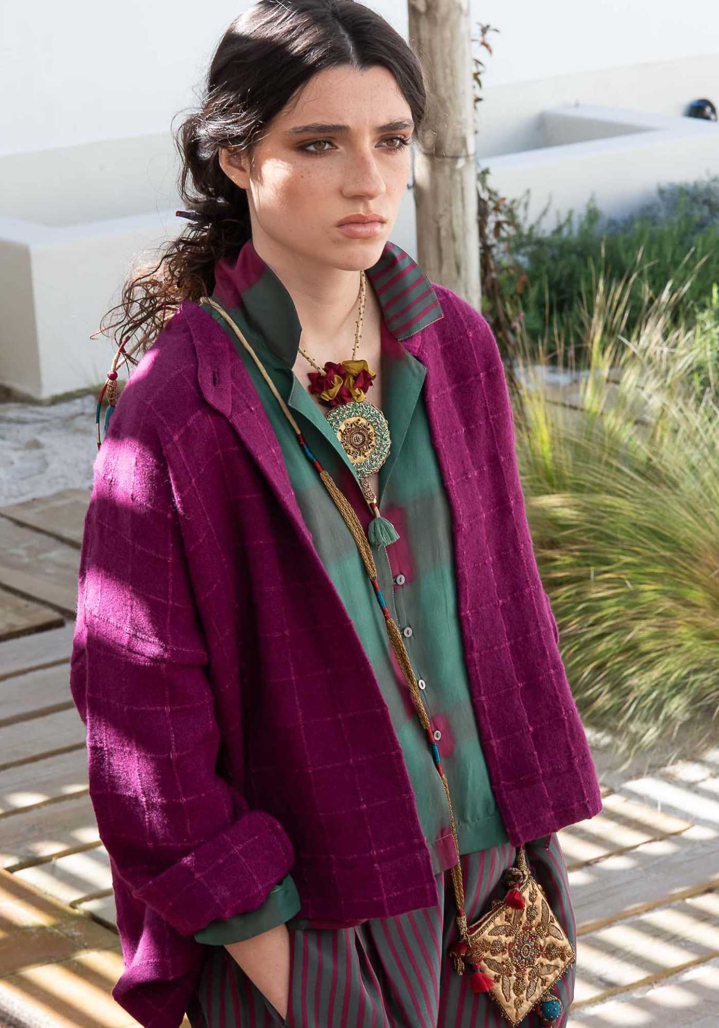 Coat Ailko Hemp Checks Fuschia - Traces of Me
