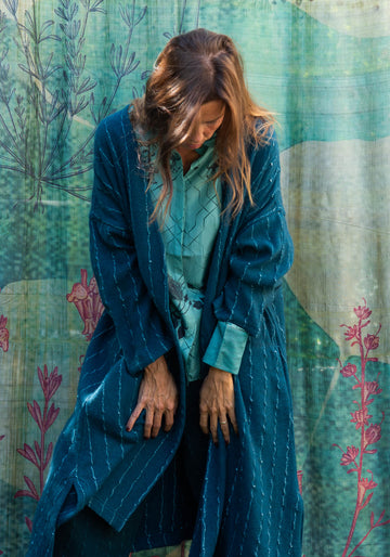 Coat Lall Hemp Stripes Peacock - Traces of Me