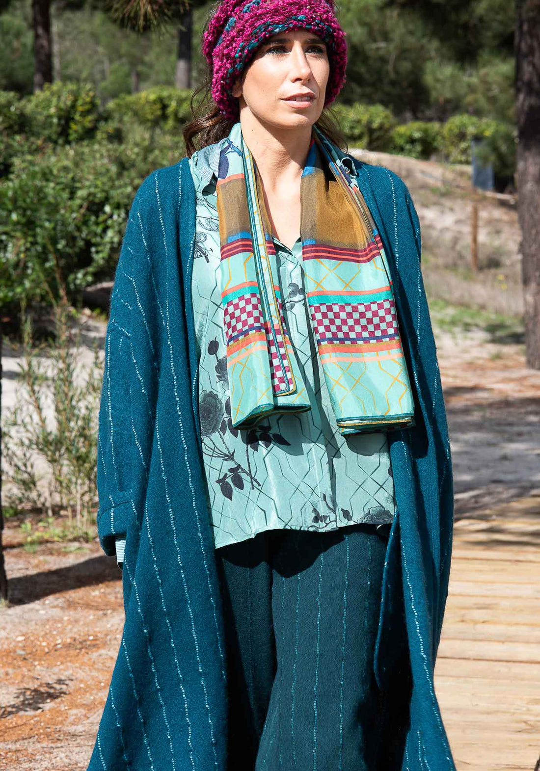 Coat Lall Hemp Stripes Peacock - Traces of Me