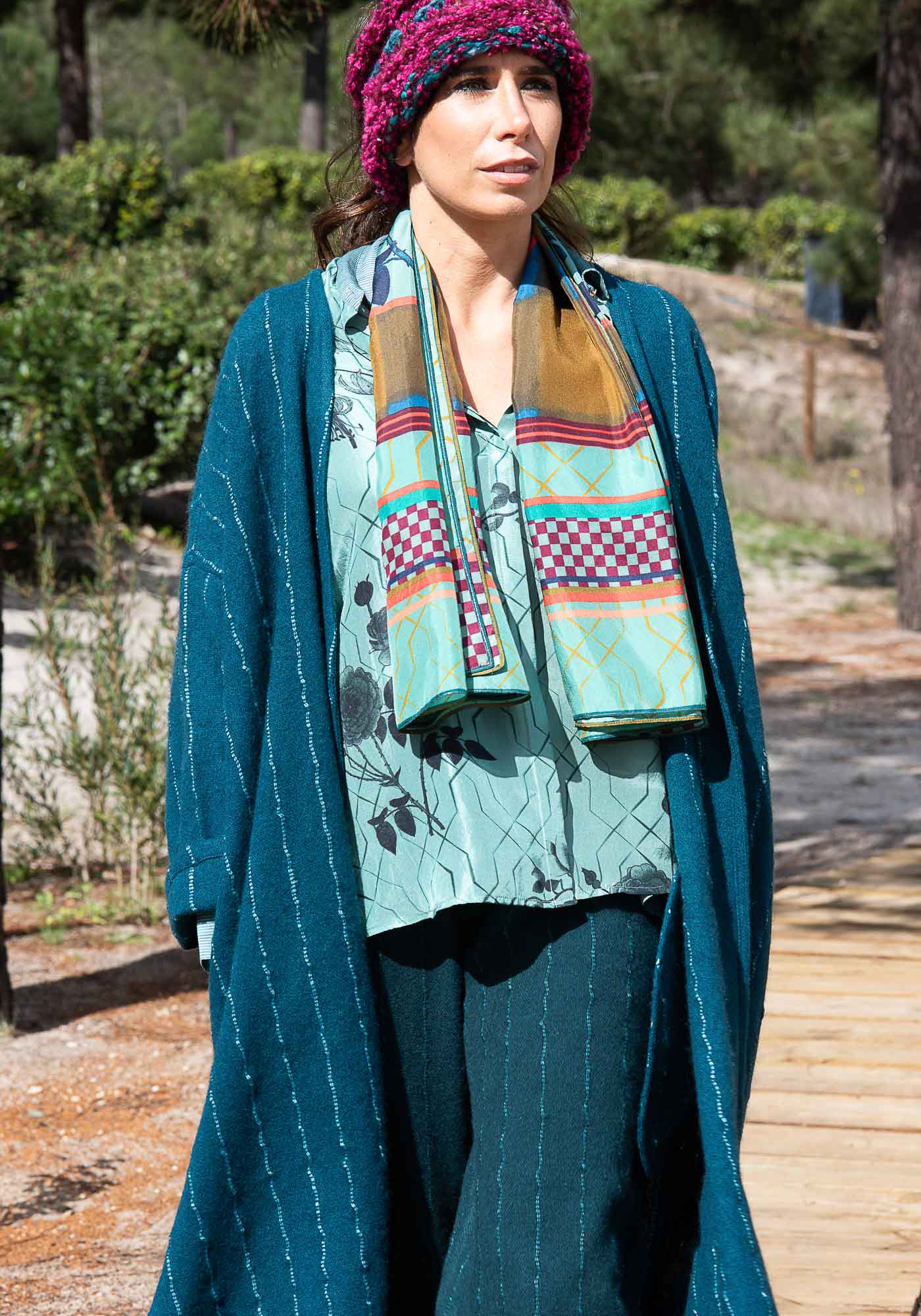 Coat Lall Hemp Stripes Peacock - Traces of Me