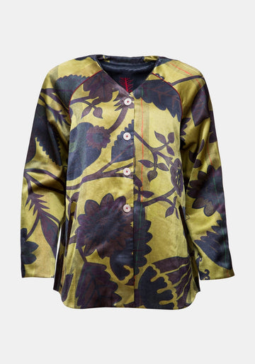 Coat Touch Sunflowers – Antique Moss, silk blend, alternate view | Traces of Me