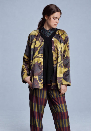 Coat Touch Sunflowers – Antique Moss, silk blend, product view | Traces of Me