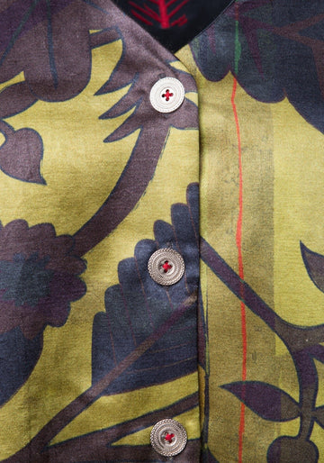 Coat Touch Sunflowers – Antique Moss, silk blend, alternate view | Traces of Me