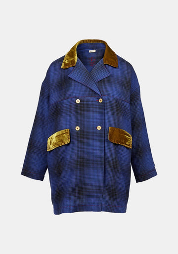 Coat Zed Tartan – Amparo Blue, cotton-viscose blend, alternate view | Traces of Me