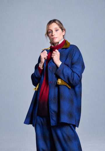 Coat Zed Tartan – Amparo Blue, cotton-viscose blend, product view | Traces of Me