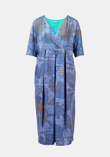 Vestido Abyss Sunflowers Amparo Blue – Amparo Blue / Straw, algodón, vista de producto | Traces of Me
