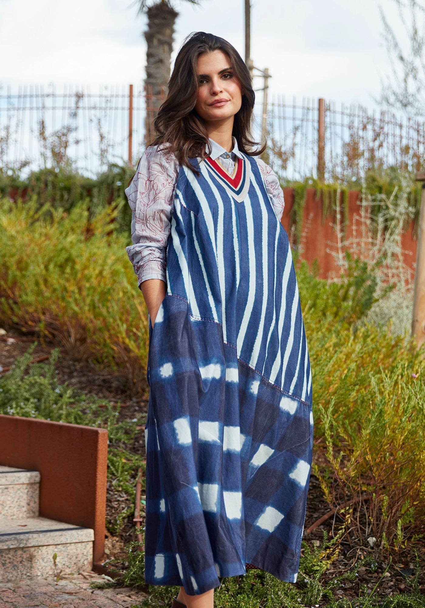 Dress Durbar Watercolour Stripes Indigo - Traces of Me