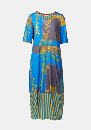 Vestido Durga Flowers Crown – Mazarine Blue, algodón, vista frontal | Traces of Me