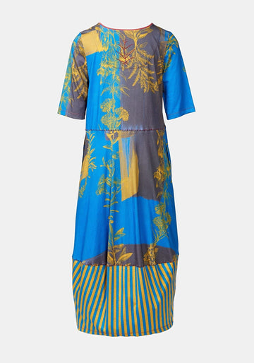 Vestido Durga Flowers Crown – Mazarine Blue, algodón, vista trasera | Traces of Me