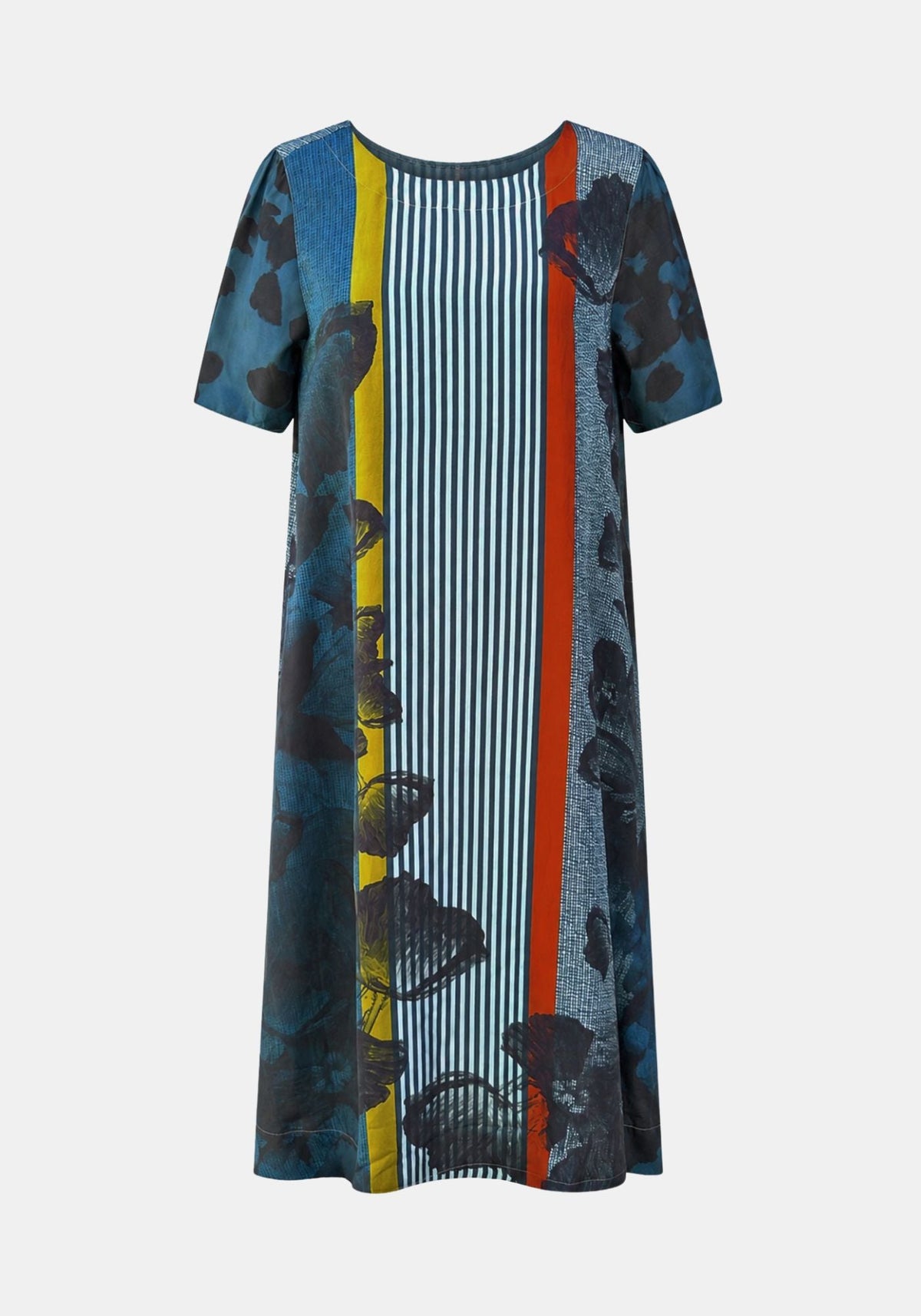 Dress Gardenia Short Sleeves Flowers and Stripes - Traces of Me